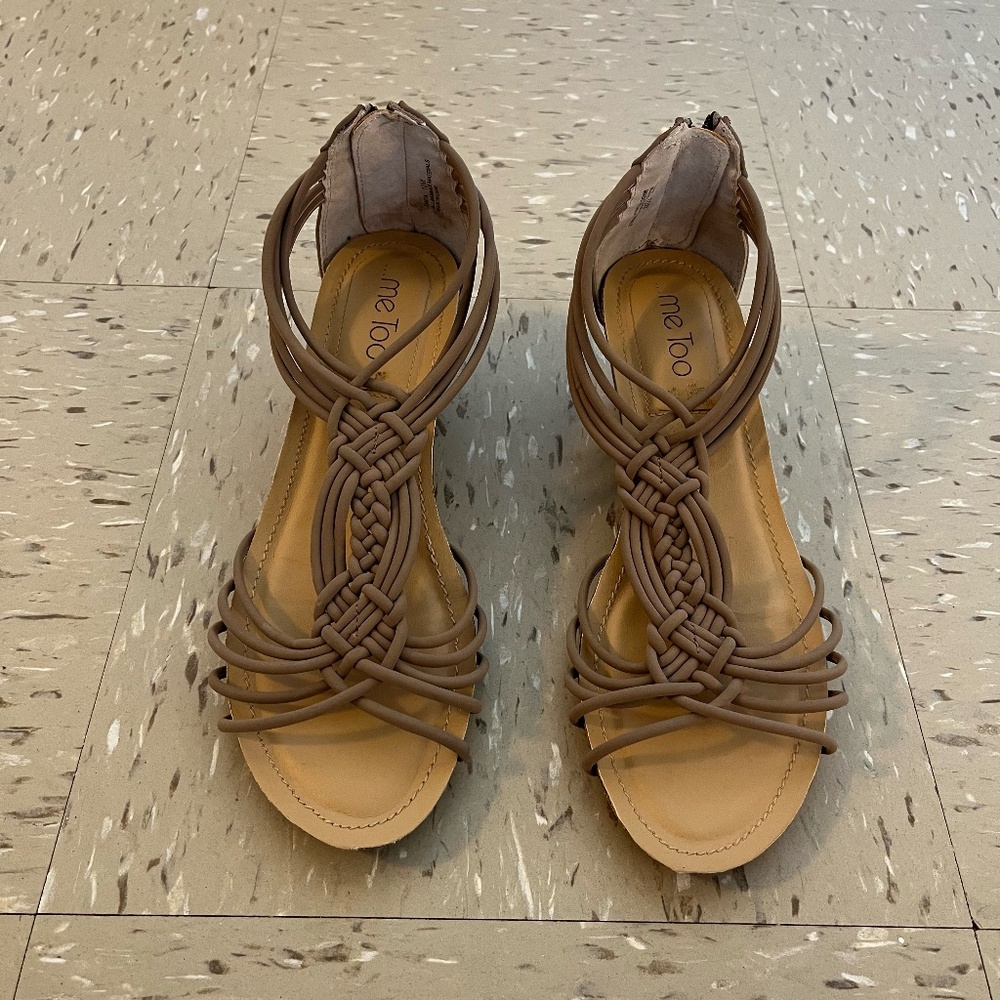 Me Too Braided Tan Wedge Sandals Size 10